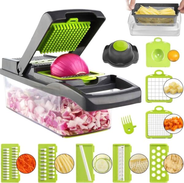 Vegetable Chopper 14 In 1 Mandoline Slicer Multi-Function Kitchen  7 Replaceable Stainless Steel Vegetable Cutter With Egg Separator Hand Guard Julienne Grater For Onion Potato Fruit - Image 7