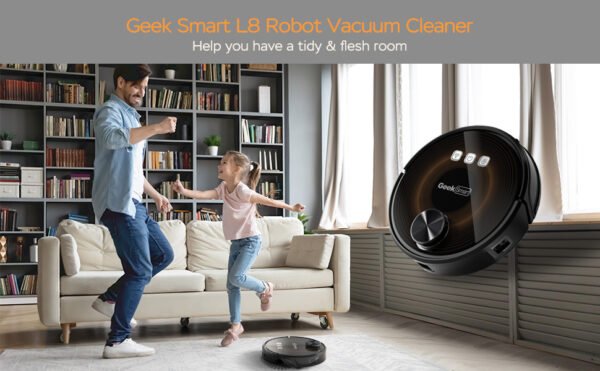 Geek Smart Robot Vacuum Cleaner and Mop L8, LDS Navigation, 3200mAh with 110mins Runtime, MAX 2800Pa Suction Power, Selective Room Cleaning, Carpets and Hard Floors, Wi-Fi Connected APP - Image 2