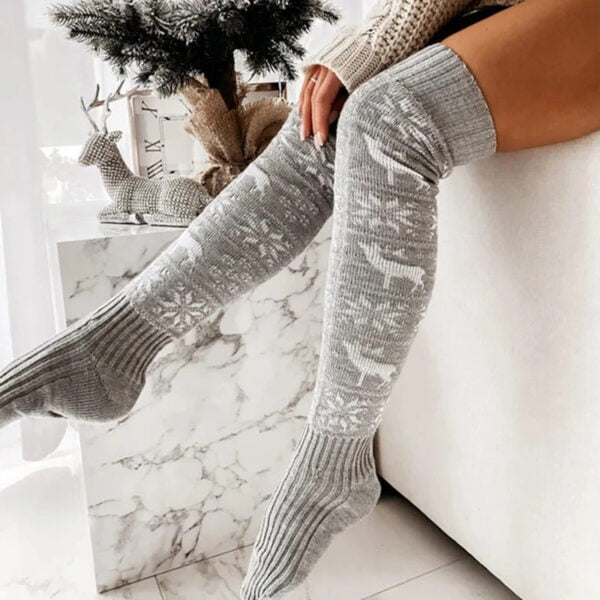 Zomaica Winter Christmas Warm Knitted Women Stocking Beautiful Elk Snowflake Jacquard Over-the-knee Casual Long Socks For Ladies Gifts Free Size - Image 7