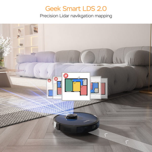 Geek Smart Robot Vacuum Cleaner and Mop L7, LDS Navigation,Wi-Fi Connected APP, Selective Room Cleaning, Carpets and Hard Floors, MAX 2700 PA Suction, 2600mAh, 130mins Runtime - Image 3