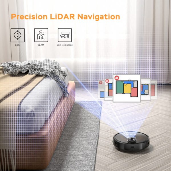 Geek Smart Robot Vacuum Cleaner and Mop L8, LDS Navigation, 3200mAh with 110mins Runtime, MAX 2800Pa Suction Power, Selective Room Cleaning, Carpets and Hard Floors, Wi-Fi Connected APP - Image 4