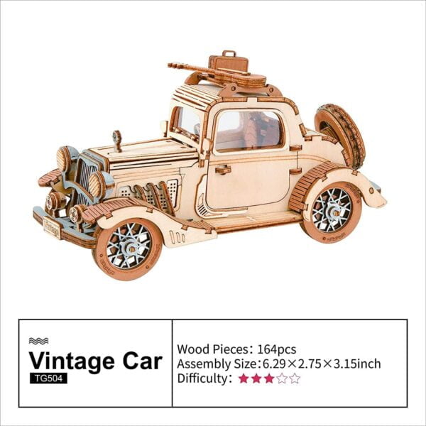 Robotime Rolife Vintage Car Model 3D Wooden Puzzle Toys For Chilidren Kids - Image 4