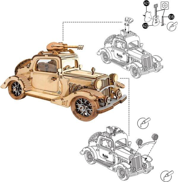 Robotime Rolife Vintage Car Model 3D Wooden Puzzle Toys For Chilidren Kids - Image 5